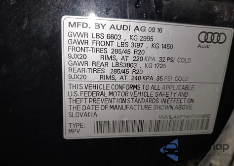 2017 Audi Q7 3.0T Premium from USA, damaged, VIN WA1LAAF74HD028810